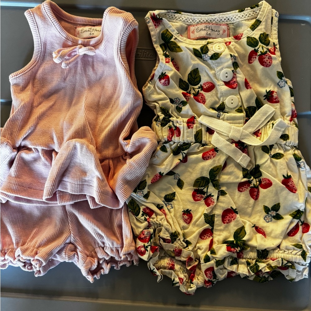Baby Girl Pink set and Strawberry Romper